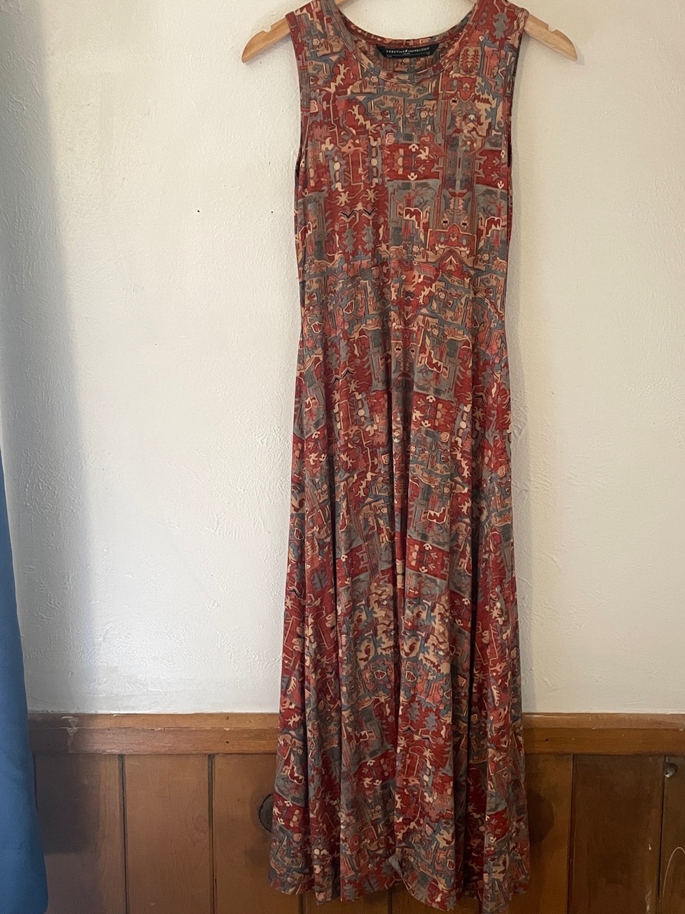 Peruvian Connection Kilim Inspired Print Viscose Maxi Dress Boho XS